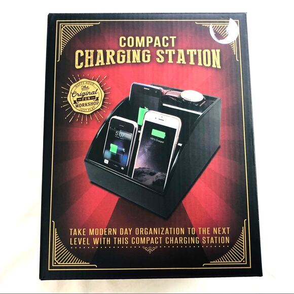 NIB Black Compact Charging Station Organize Multiple Devices HInged Back Panel - Picture 13 of 16
